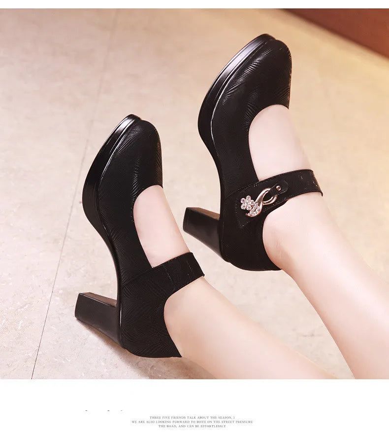 6cm 8cm 10cm Block Heel Platform Pumps Women Shoes 2024 Spring Floral Black High Heels Shoes Ladies Elegant Office Shoe 41 42 43