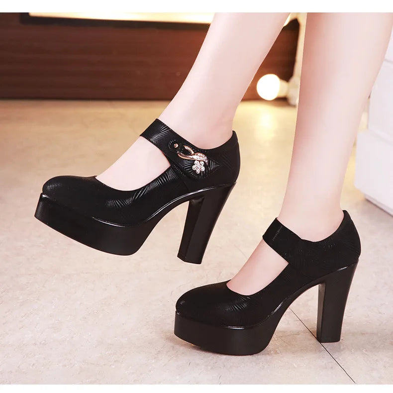 6cm 8cm 10cm Block Heel Platform Pumps Women Shoes 2024 Spring Floral Black High Heels Shoes Ladies Elegant Office Shoe 41 42 43