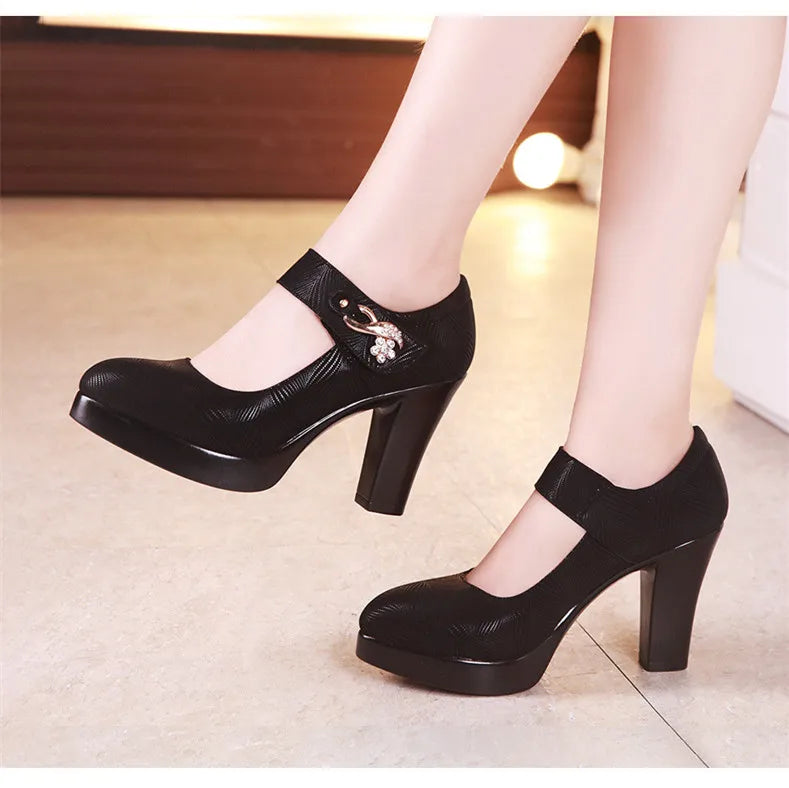6cm 8cm 10cm Block Heel Platform Pumps Women Shoes 2024 Spring Floral Black High Heels Shoes Ladies Elegant Office Shoe 41 42 43