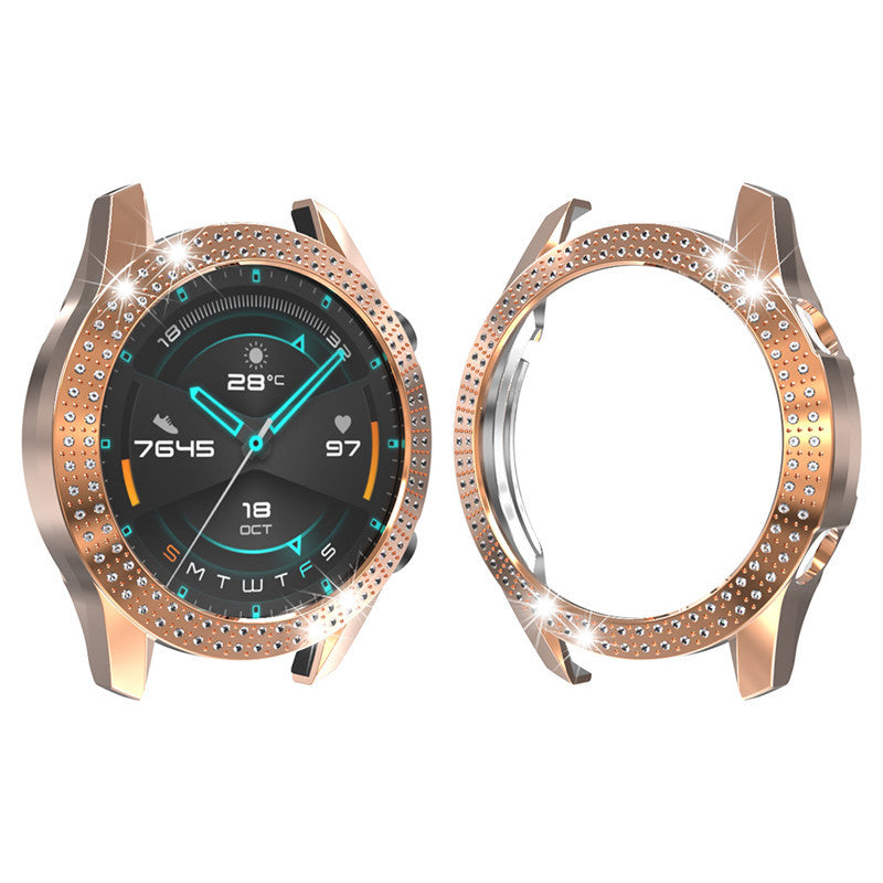 For Huawei Watch GT2 46mm Electroplating PC Watch Protective Case 2e Glory Es Smart Sports Diamond Case Women's Drop-Resistant Protective Case Silicone Women Strap Female Accessories