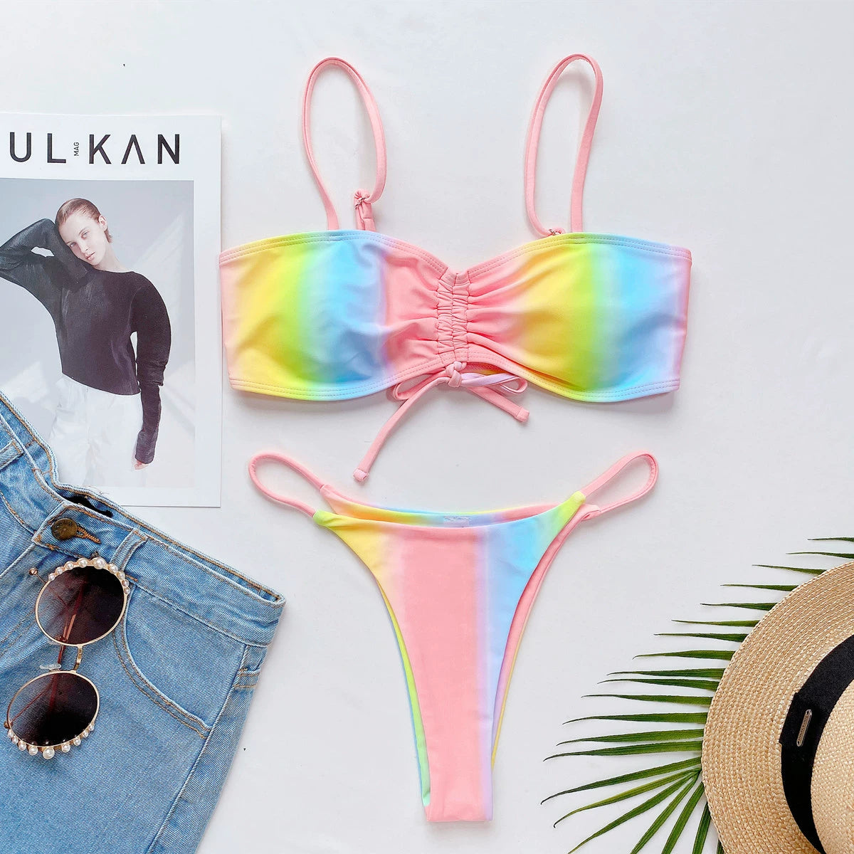 Women Tie-Dye T-Back Bikini Swimsuit