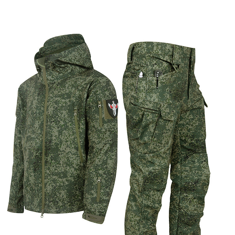Color: Russian Camouflage, Size: 4XL - Ruins Russian Camouflage Shark Skin Shell Jacket Suit Fleece-lined Waterproof Tactical Suit
