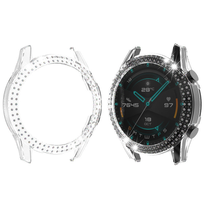 For Huawei Watch GT2 46mm Electroplating PC Watch Protective Case 2e Glory Es Smart Sports Diamond Case Women's Drop-Resistant Protective Case Silicone Women Strap Female Accessories