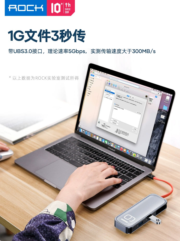 Rock Expansion Dock Typec Docking Station Lightning 3usb4 Desktop Multi-Port Expansion Dock Extension Cable Set Cable Seperater Suitable for Cross over Sub Laptop Multi-Function External USB Flash Disk Interface Transfer