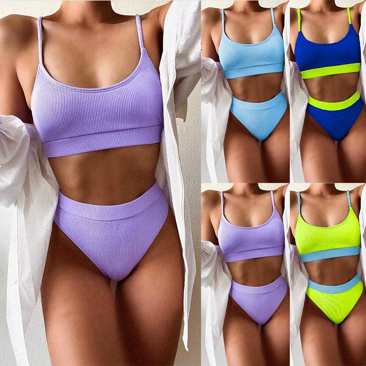 Women Triangle Fluorescent Color Bikini Two-Piece Swimsuit