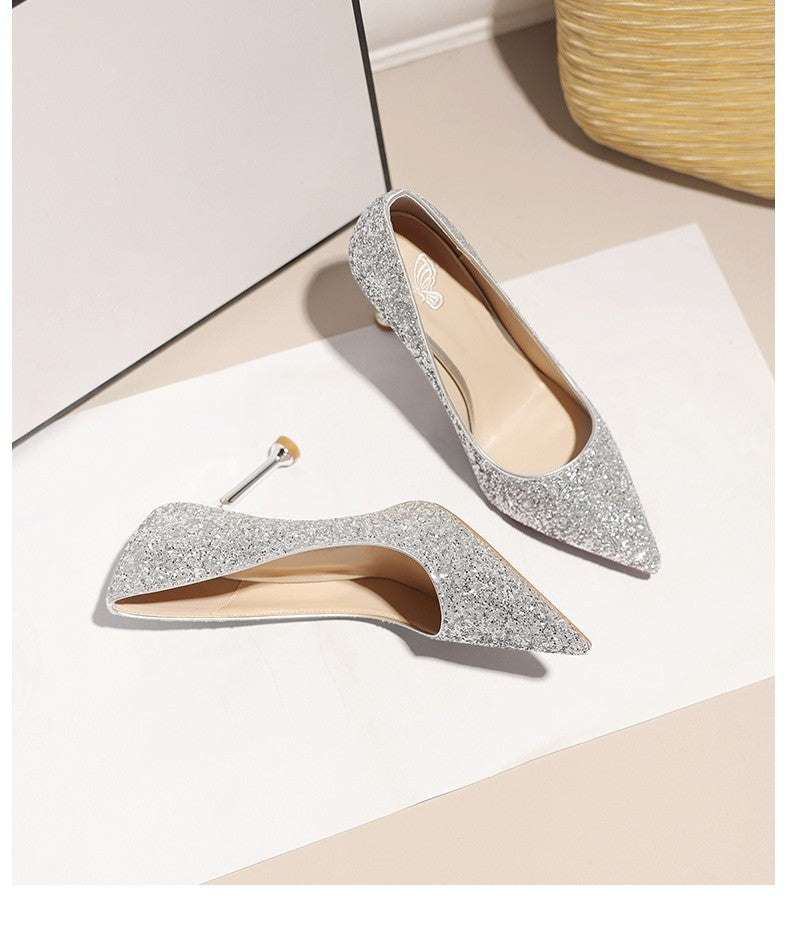 French Wedding Shoes Hexiu Wedding Bridal Shoes Summer Women's Golden Crystal High Heels Stiletto Heel Princess Wedding Bridesmaid Shoes