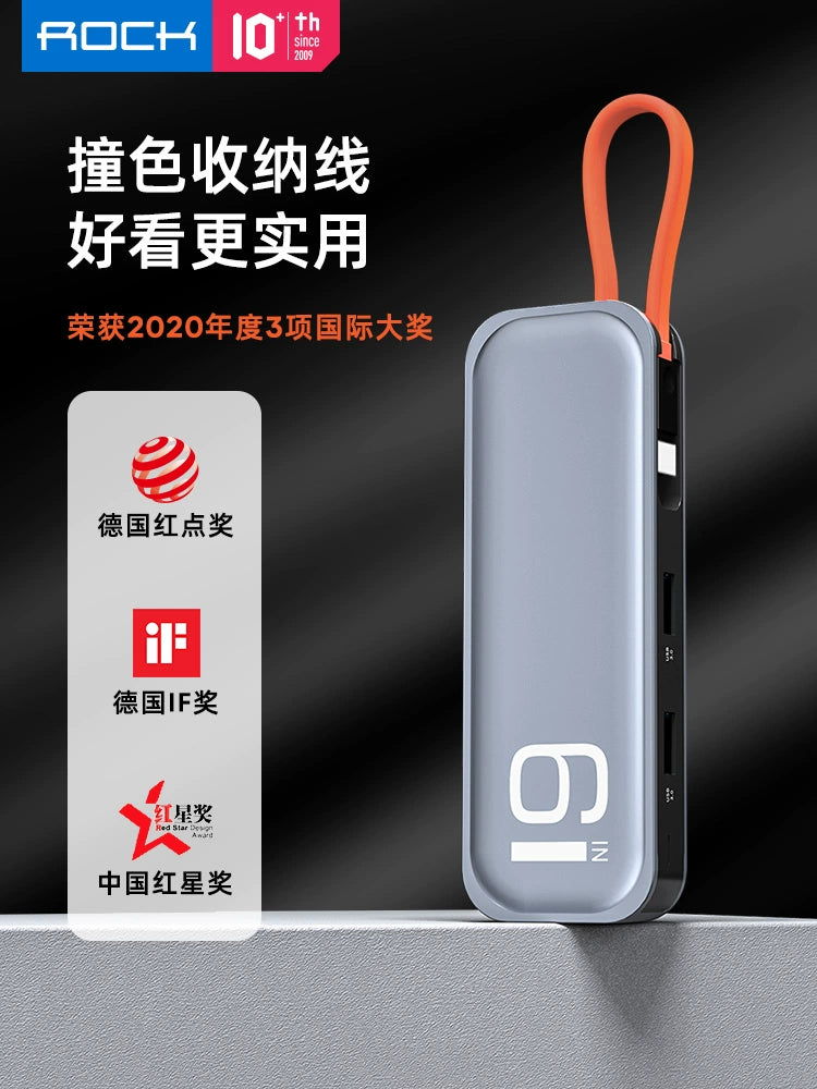 Rock Expansion Dock Typec Docking Station Lightning 3usb4 Desktop Multi-Port Expansion Dock Extension Cable Set Cable Seperater Suitable for Cross over Sub Laptop Multi-Function External USB Flash Disk Interface Transfer