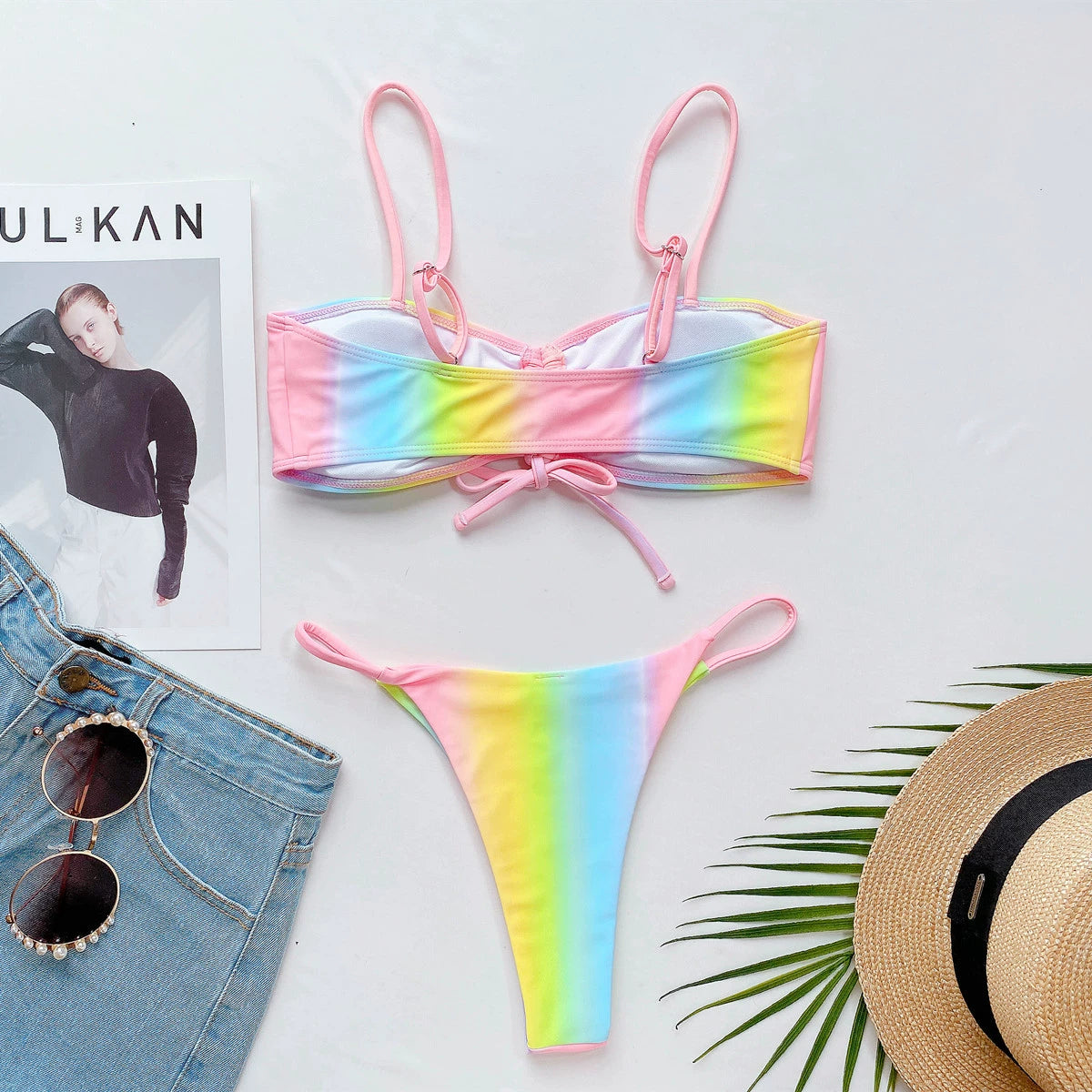 Women Tie-Dye T-Back Bikini Swimsuit