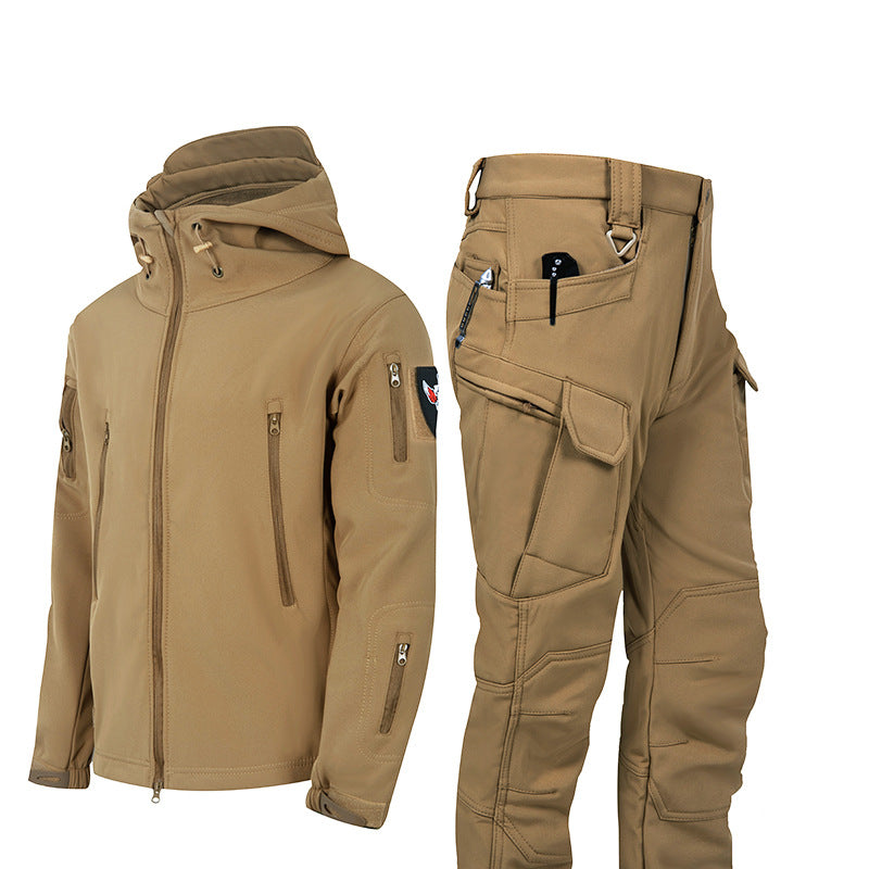 Color: Khaki, Size: S - Ruins Russian Camouflage Shark Skin Shell Jacket Suit Fleece-lined Waterproof Tactical Suit
