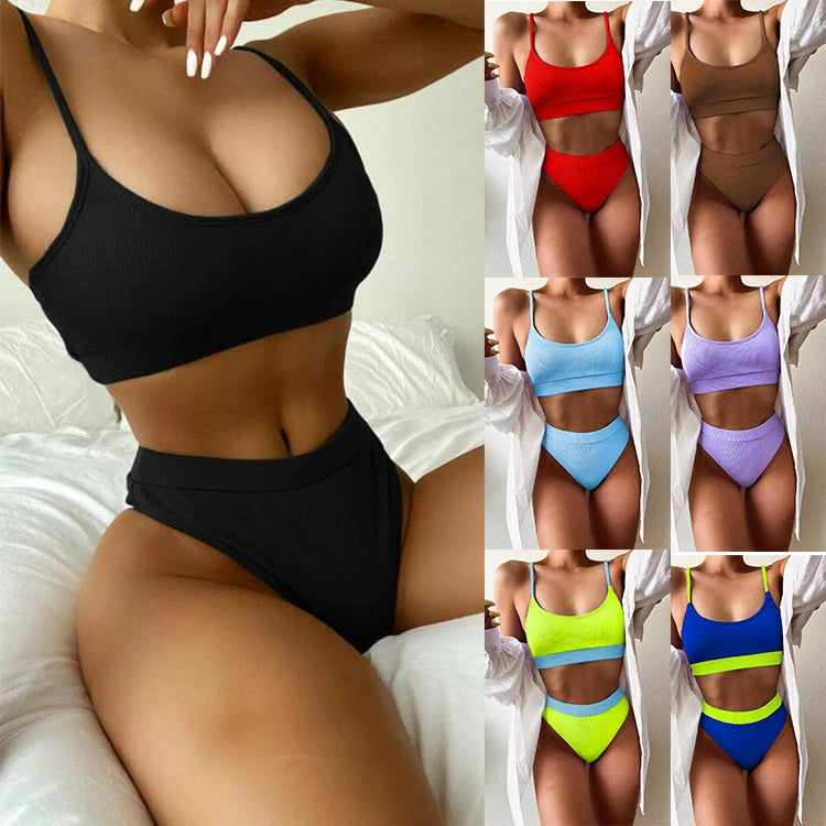 Women Triangle Fluorescent Color Bikini Two-Piece Swimsuit
