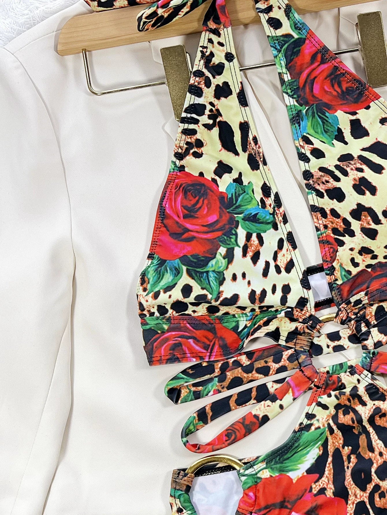 Women's Cut Out Sleeveless Casual Leopard-Print One-Piece Swimming Suit