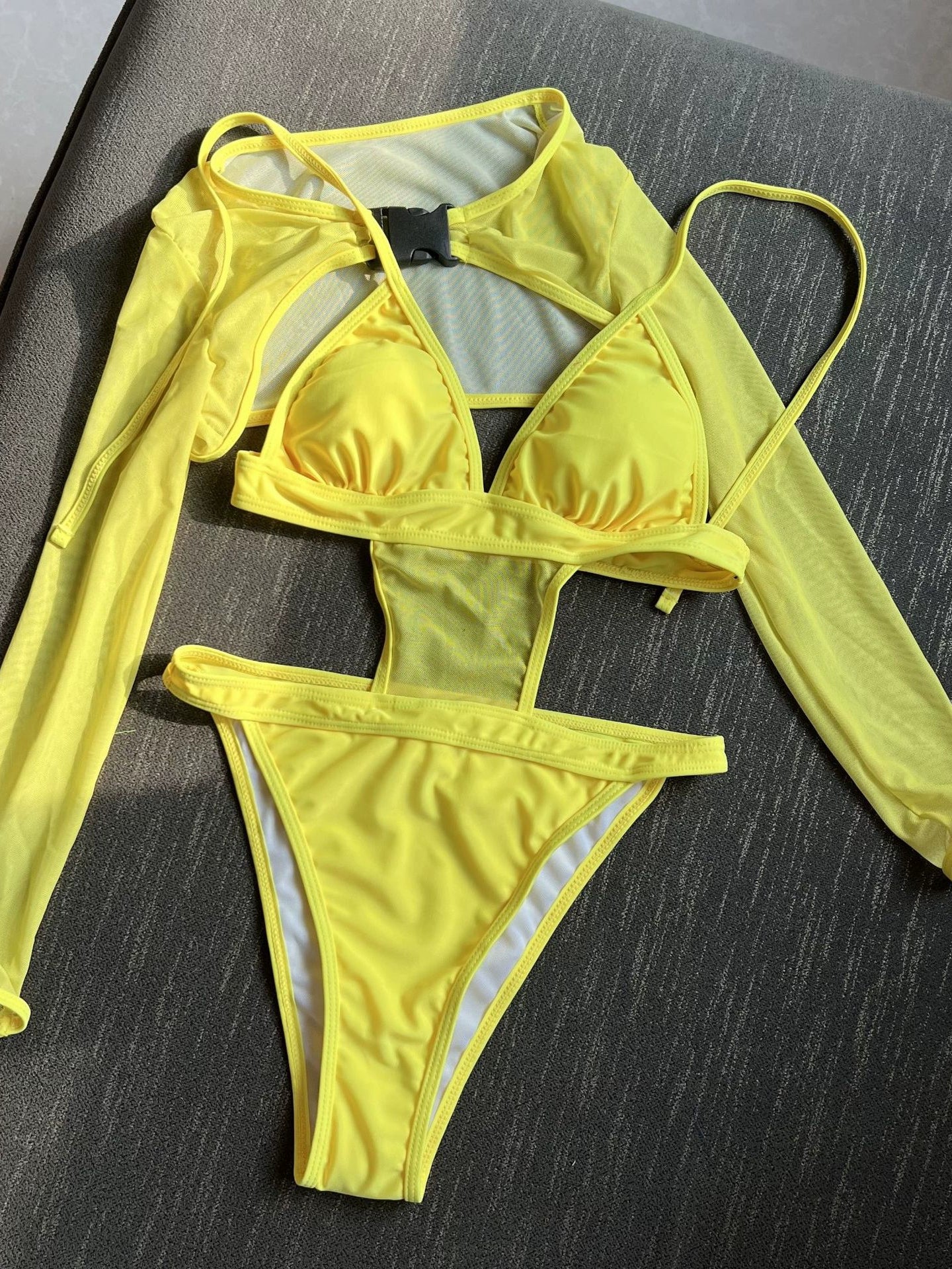 Backless Solid Color See-through Sexy One Piece Swimsuit