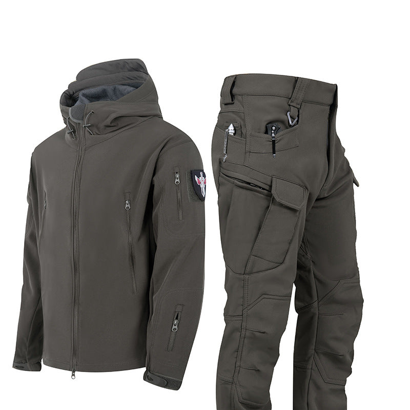 Color: Gray, Size: XL - Ruins Russian Camouflage Shark Skin Shell Jacket Suit Fleece-lined Waterproof Tactical Suit