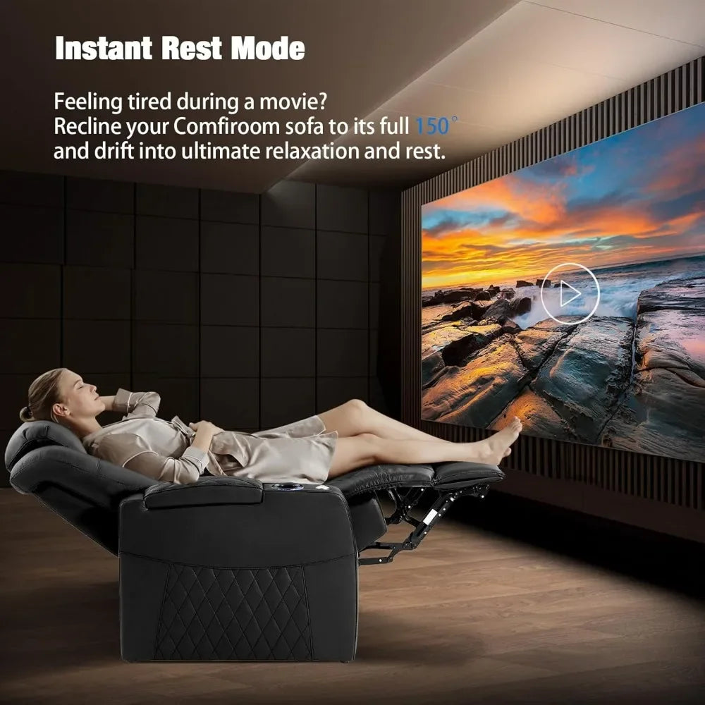 Reclining Sofas Top Grain Loveseat Recliner Chair Dual Power Theater Chairs Electric Headrest with Tray Table