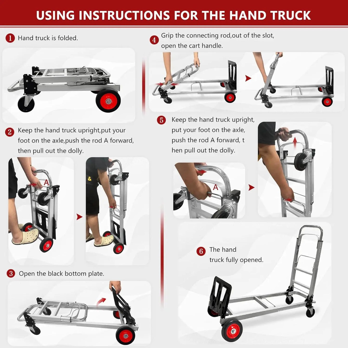 Hand Truck Dolly Heavy Duty 440lbs Capacity 2 in 1 Convertible Folding Hand Truck with Pneumatic Wheels and Telescopin