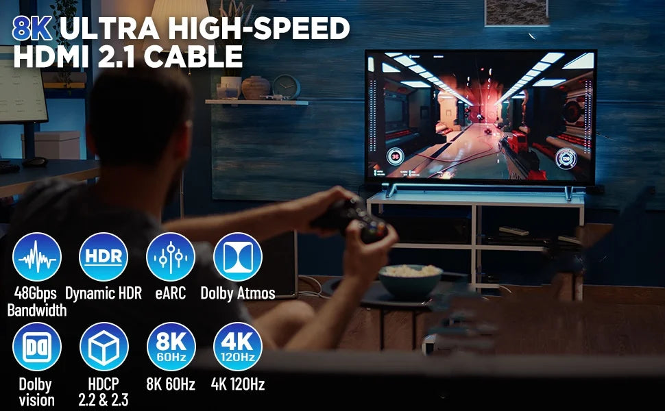 MIZIQIER 8K HDMI 2.1 Cable High Speed 48Gbps HDMI Braided Cord-8K60Hz 4K120Hz Compatible for PS5/PS4/X-Box/Roku TV/HDTV/Blu-ray