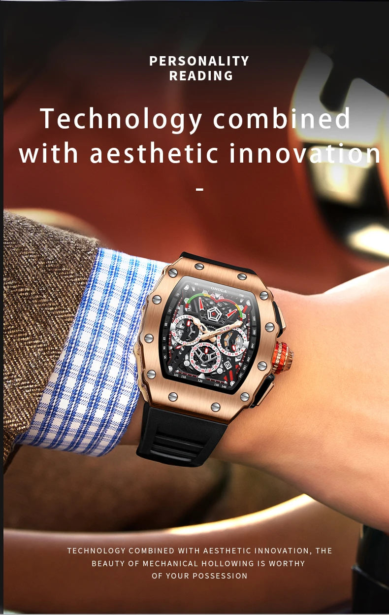 Fashion Watch For Mens Top Brand ONOLA Sports Silicone Strap Quartz Watches Auto Date Luxury Tonneau Clock Man Gift Dropshipping