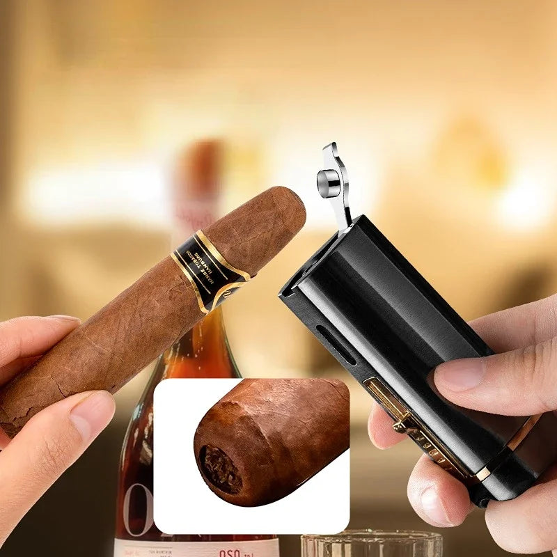 New Luxury Cigar Lighter Torch Metal Straight Jet Butane Lighter Smoking Accessories Cool Cigar Punch Men's Gifts