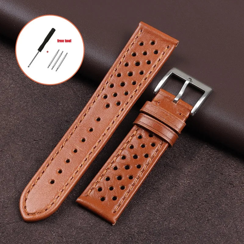 18mm 20mm 22mm Vintage Genuine Leather Strap Men Women Universal Cowhide WatchBand Breathable Bracelet Sport Wristbelt Accessory