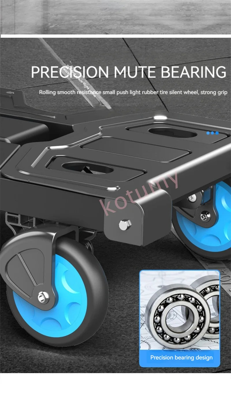 Multi-Position Folding Hand Truck,Four Wheel Luggage Cart 150kg,Pull Rod Adjustable Length,Four Wheel,Outdoor Camping Wagon