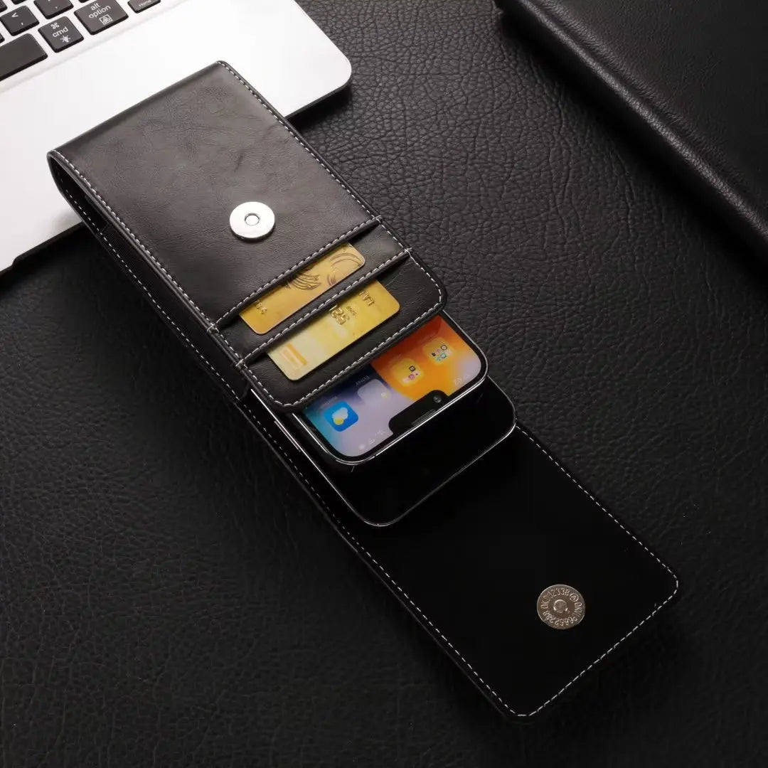 Leather Dual Pouch Wallet Card Holder Two Mobile Phone Belt Clip Case For iPhone Samsung Xiaomi Huawei 2 Holster Men Waist Bag