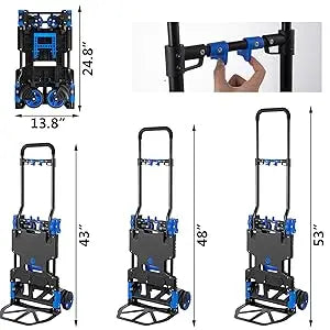 Hand Truck, Heavy Duty Hand Truck Dolly Cart, Convertible Dolly Cart 330lbs Capacity W/Foldable Basket, 2 in 1 Luggage T