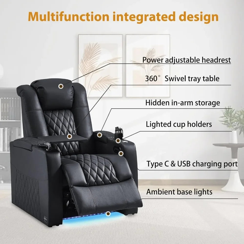Reclining Sofas Top Grain Loveseat Recliner Chair Dual Power Theater Chairs Electric Headrest with Tray Table