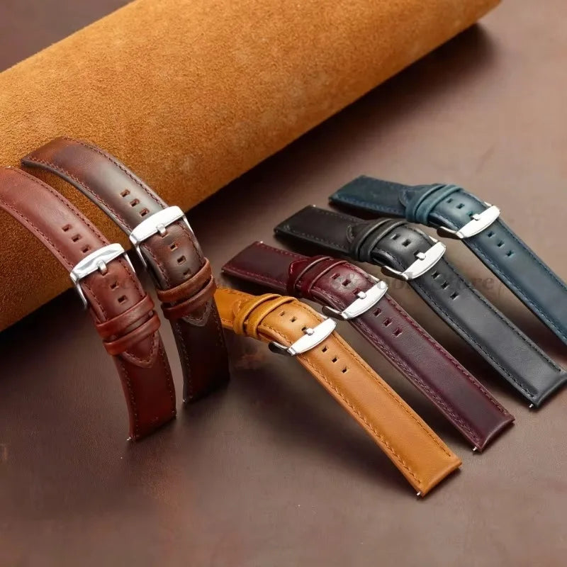 Genuine Leather Watchband 18mm 20mm 22mm 24mm 26mm Vintage Cowhide Watch Strap for DW Quick Release Bracelet Universal Wristband