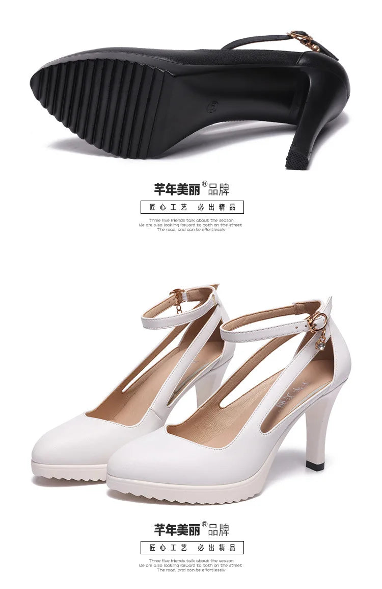 high quality leather shoe for women 8cm high heel platform point toe 32 33 42 43 elegant and fashion dress shoe black red white