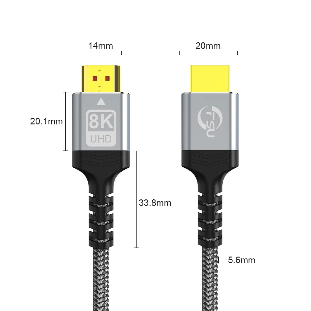 FSU 8K 4K HDMI Cable 48Gbps,Braided Cord-4K@120Hz 8K@60Hz, DTS:X, HDCP 2.2 & 2.3,HDR 10 Compatible with Roku TV/PS5/HDTV/Blu-ray