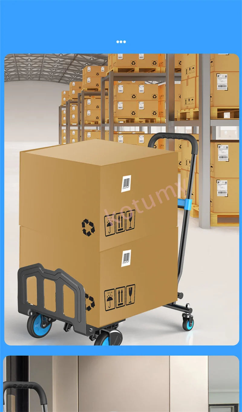 Multi-Position Folding Hand Truck,Four Wheel Luggage Cart 150kg,Pull Rod Adjustable Length,Four Wheel,Outdoor Camping Wagon
