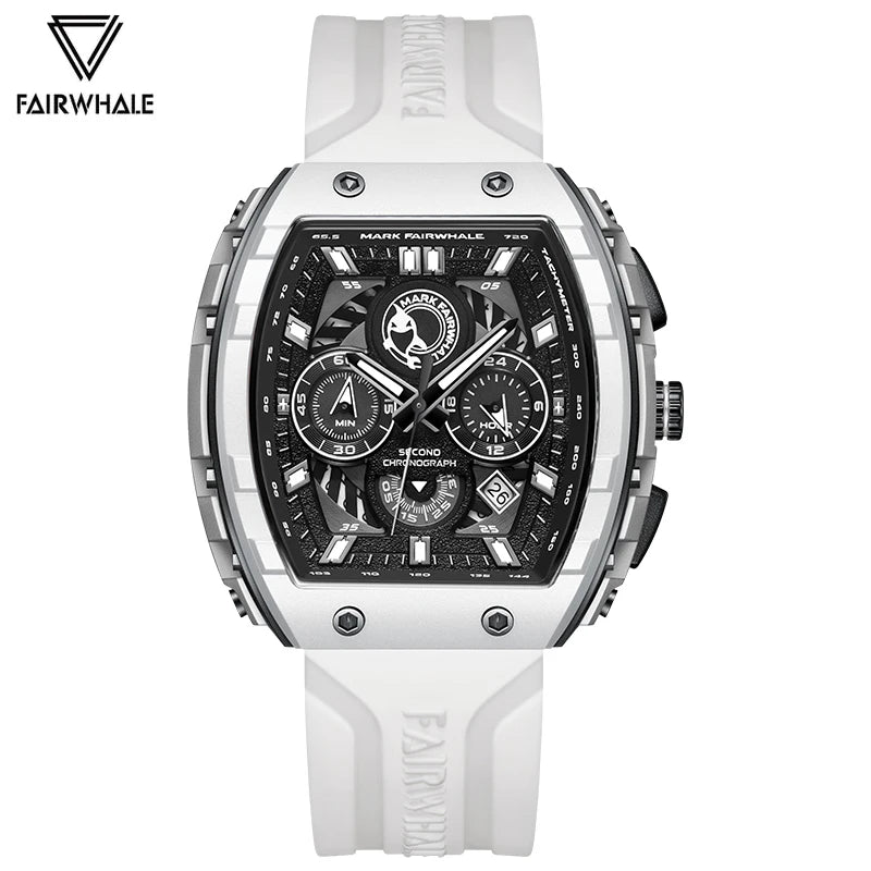 Luxury Watch Mens Fashion Brand Mark Fairwhale Sports Silicone Strap Clock Tonneau Chronograph Quartz Wristwatch Boy Dropshiping