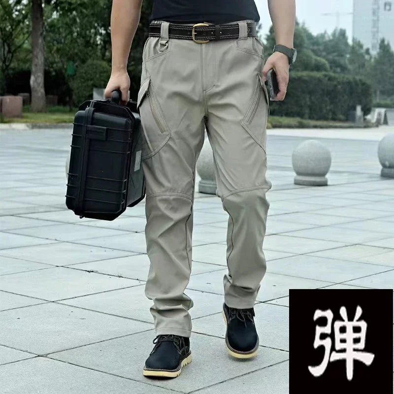 Mens Spring Autumn Tactical Cargo Elastic Pants Combat Trekking Hiking Camping Climbing Run Sport Cycling Work Outdoor Trousers