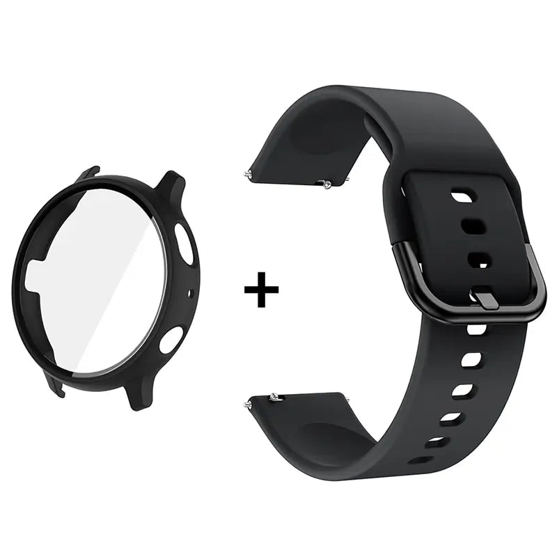 Silicone Strap+Case for Samsung Galaxy Watch Active 2 40mm 44mm Bracelet Tempered Glass Screen Protector Cover correas 20mm band