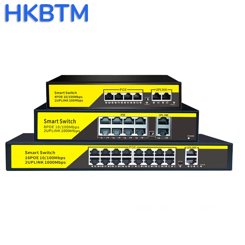 HKBTM Gigabit POE Switch 1000M Network Gigabit 48V POE Switch RJ45 Hub LAN 1000Mbps Switcher ,Plug and Play ,Easy Setup