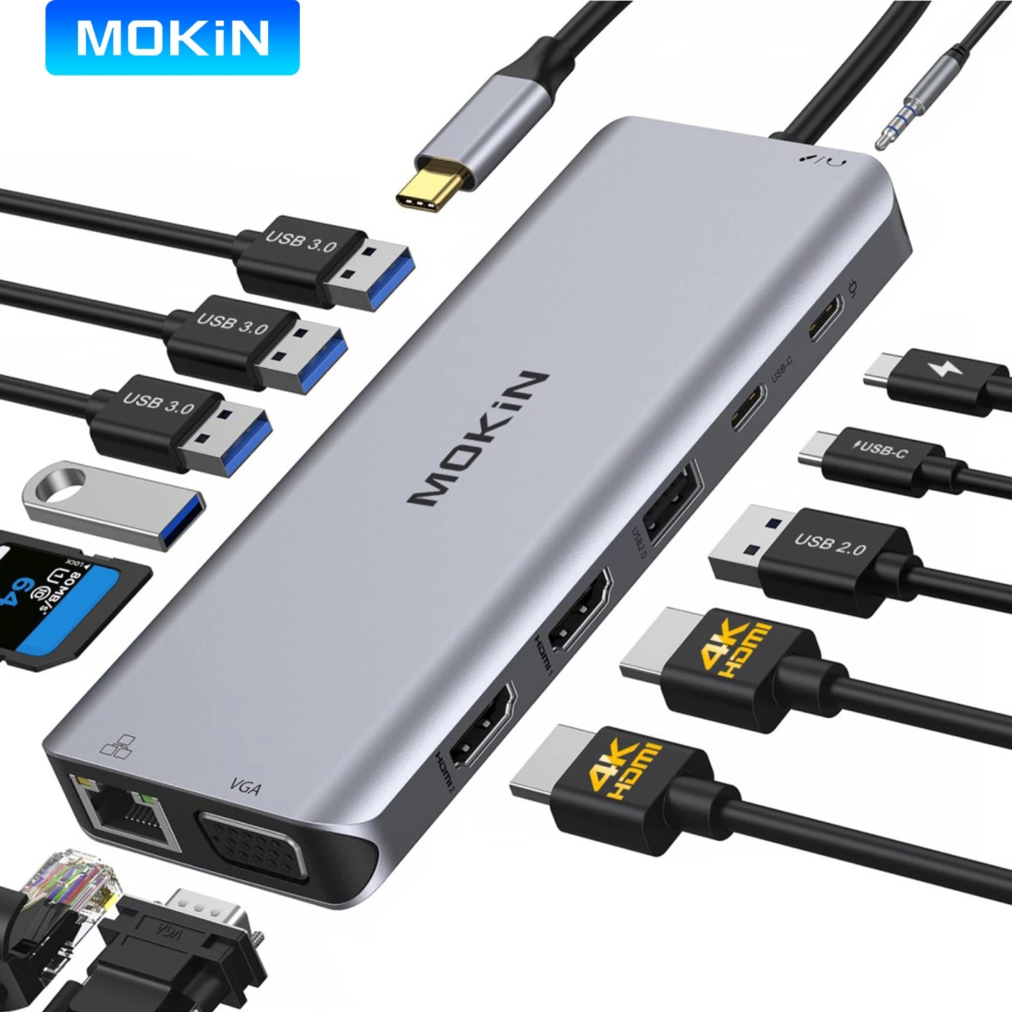 MOKiN 14 in 1 USB Hub PC Accessories Hub USB Type C For Macbook Windows Laptop With Dual 4K HDMI USB 3.1 RJ45 SD/TF Card PD 100W