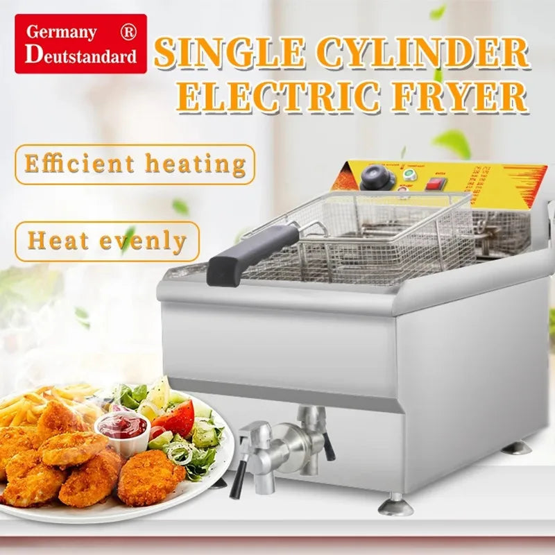 17L Single Cylinder Commercial Electric Deep Fryer Potato Chips Frying Machine Stainless Steel Chicken Fryer Cooking Appliance