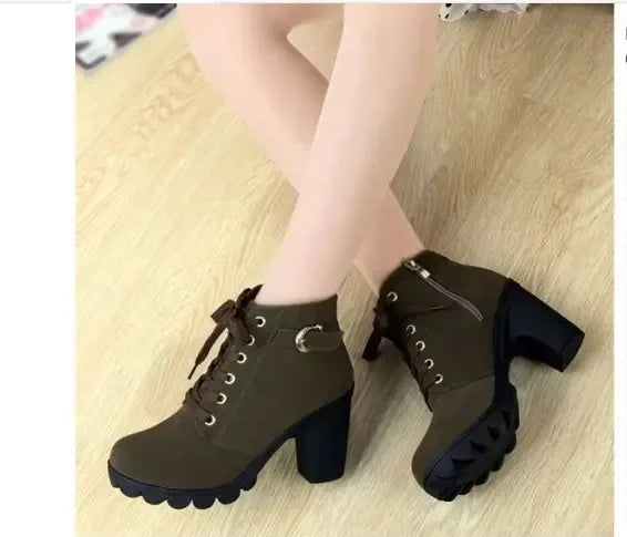 Winter High Heeled Women Boots Cross Straps Short Boots Comfortable Waterproof Boots Warm Plus Size 42 Botas Femininas
