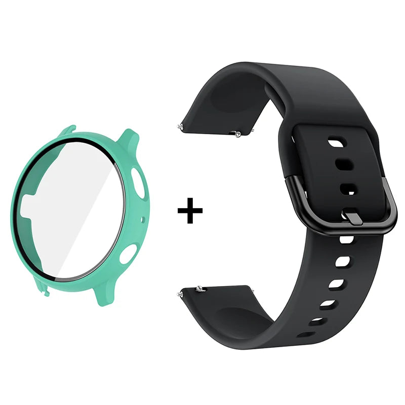 Silicone Strap+Case for Samsung Galaxy Watch Active 2 40mm 44mm Bracelet Tempered Glass Screen Protector Cover correas 20mm band