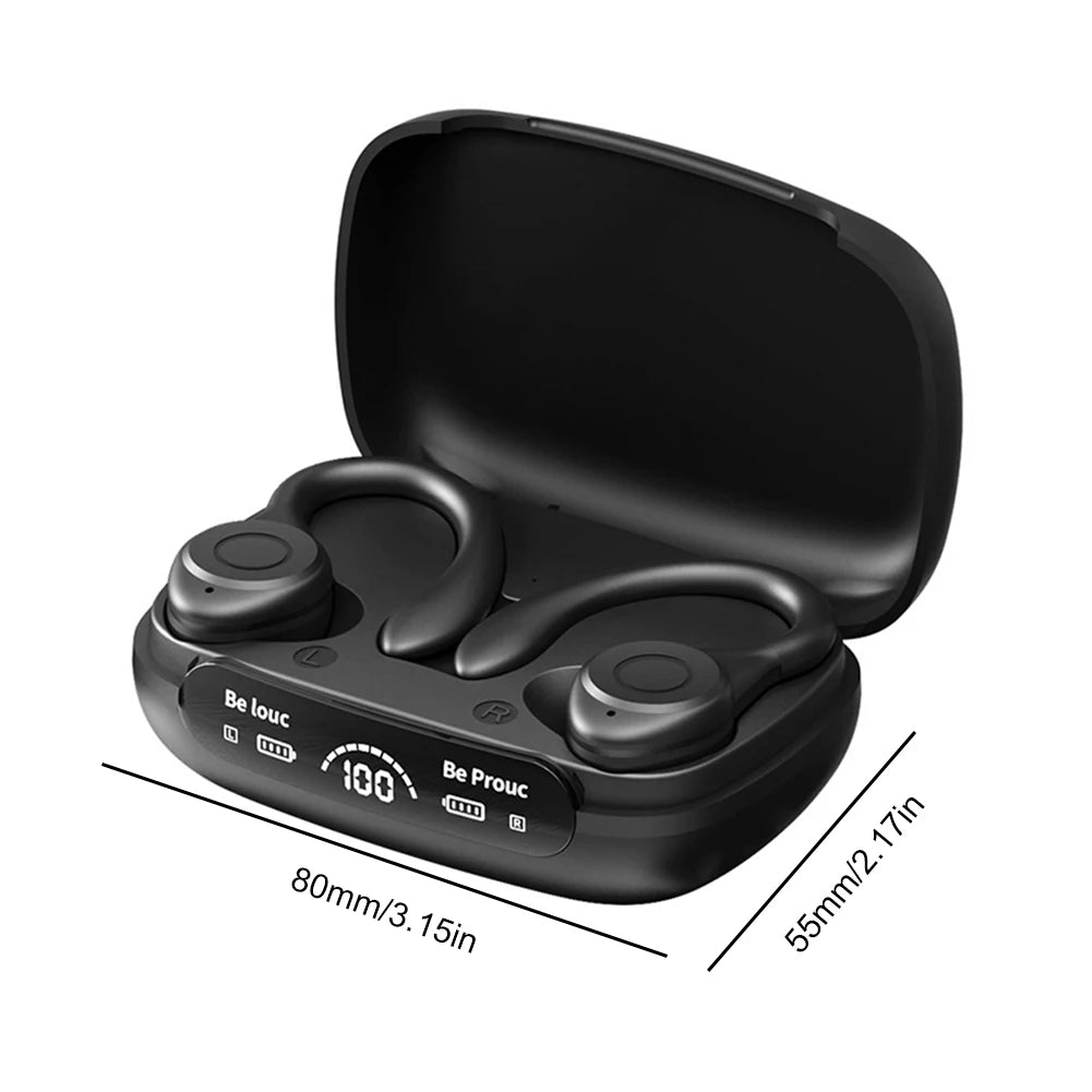Wireless Bluetooth Headset Ear Hook Sports HiFI Stereo Headphones Waterproof Headset Noise Reduction LED Display Running Earbuds