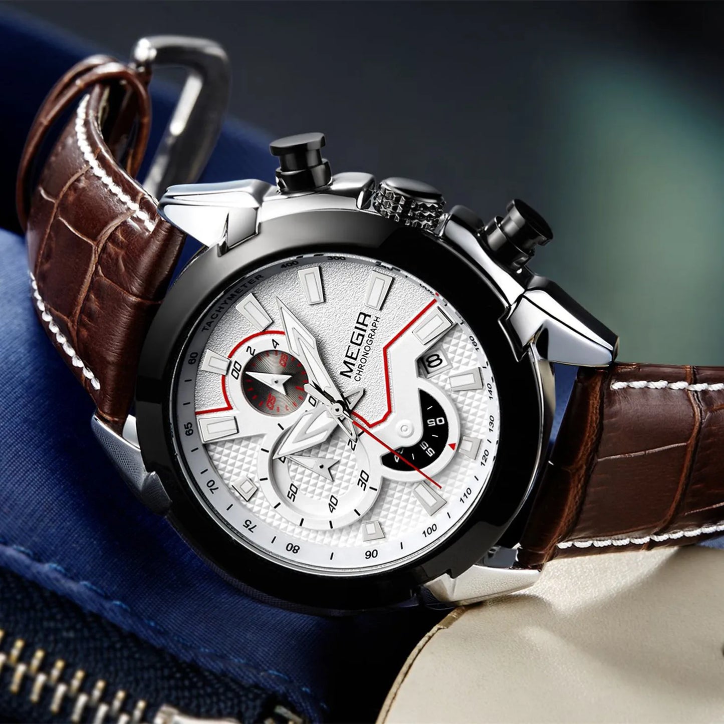 MEGIR Military Sport Watch for Men Top Brand Luxury Watches Leather Strap Quartz Wristwatch Man Clock Chronograph Reloj Hombre