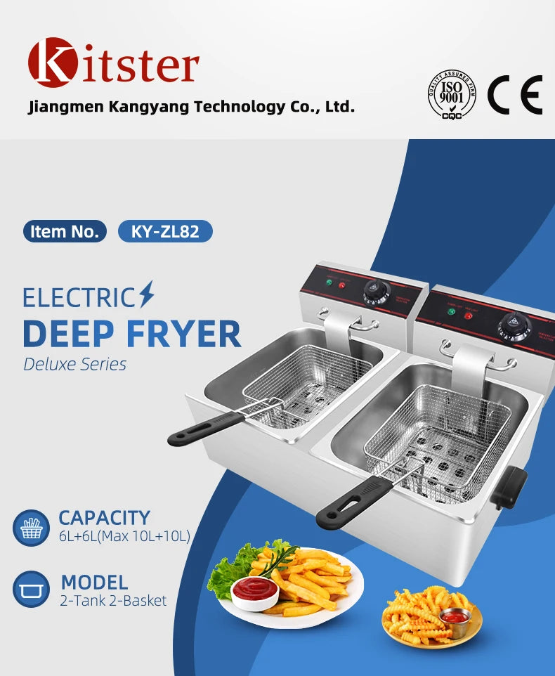 6L+6L Double Tanks Electric Deep Fryers Commercial High Quality Stainless Steel Double Basket Chips Potato Fryer