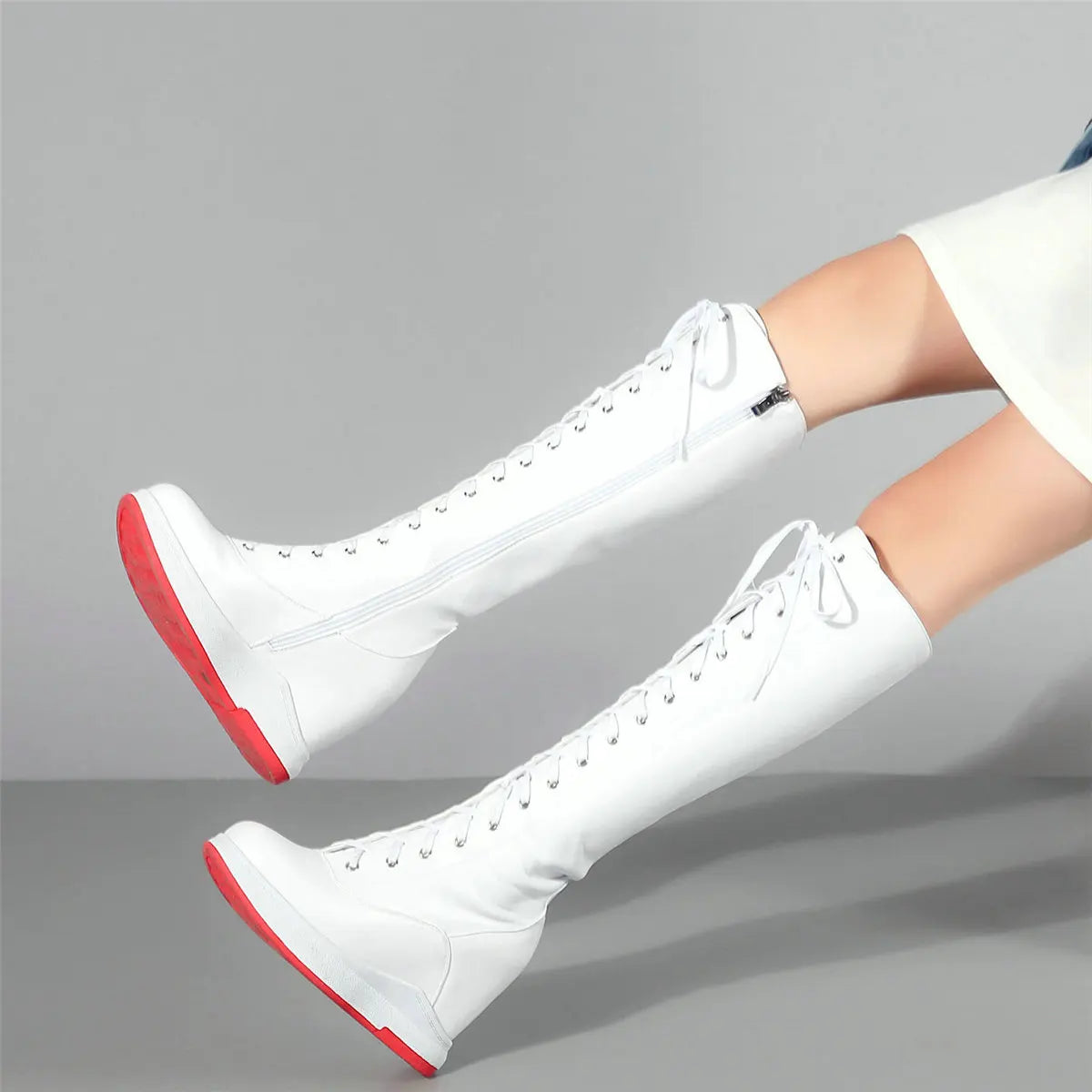Winter Shoe Plus Size Shoes Women Genuine Leather Wedges High Heel Knee High Boots Female Round Toe Platform Pumps Big Size Shoe