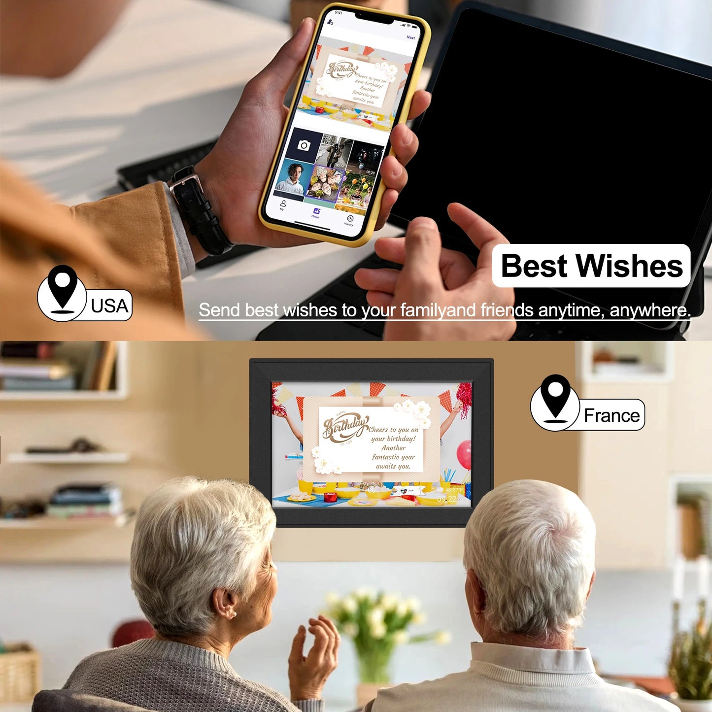 WiFi Digital Photo Frame 10.1 Inch Smart Digital Picture Frame with 1280x800 IPS HD Touch Screen Home Decoration for You Gift