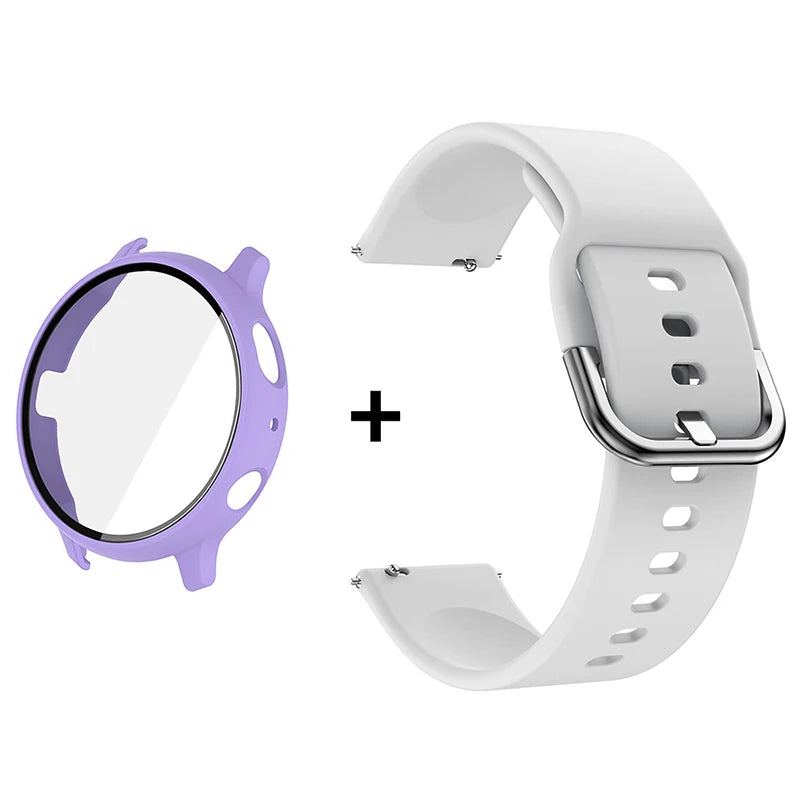 Silicone Strap+Case for Samsung Galaxy Watch Active 2 40mm 44mm Bracelet Tempered Glass Screen Protector Cover correas 20mm band