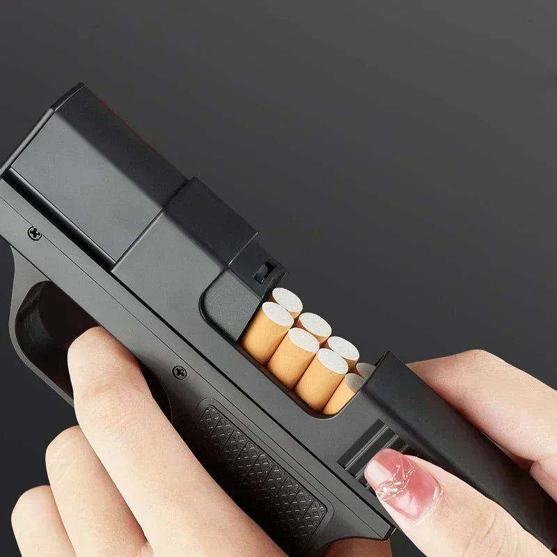 Unusual Pistol Style Lighters with Cigarette Case Jet Turb Torch Lighter Capacity 10PCS Cigarette Windproof Cigar Lighter