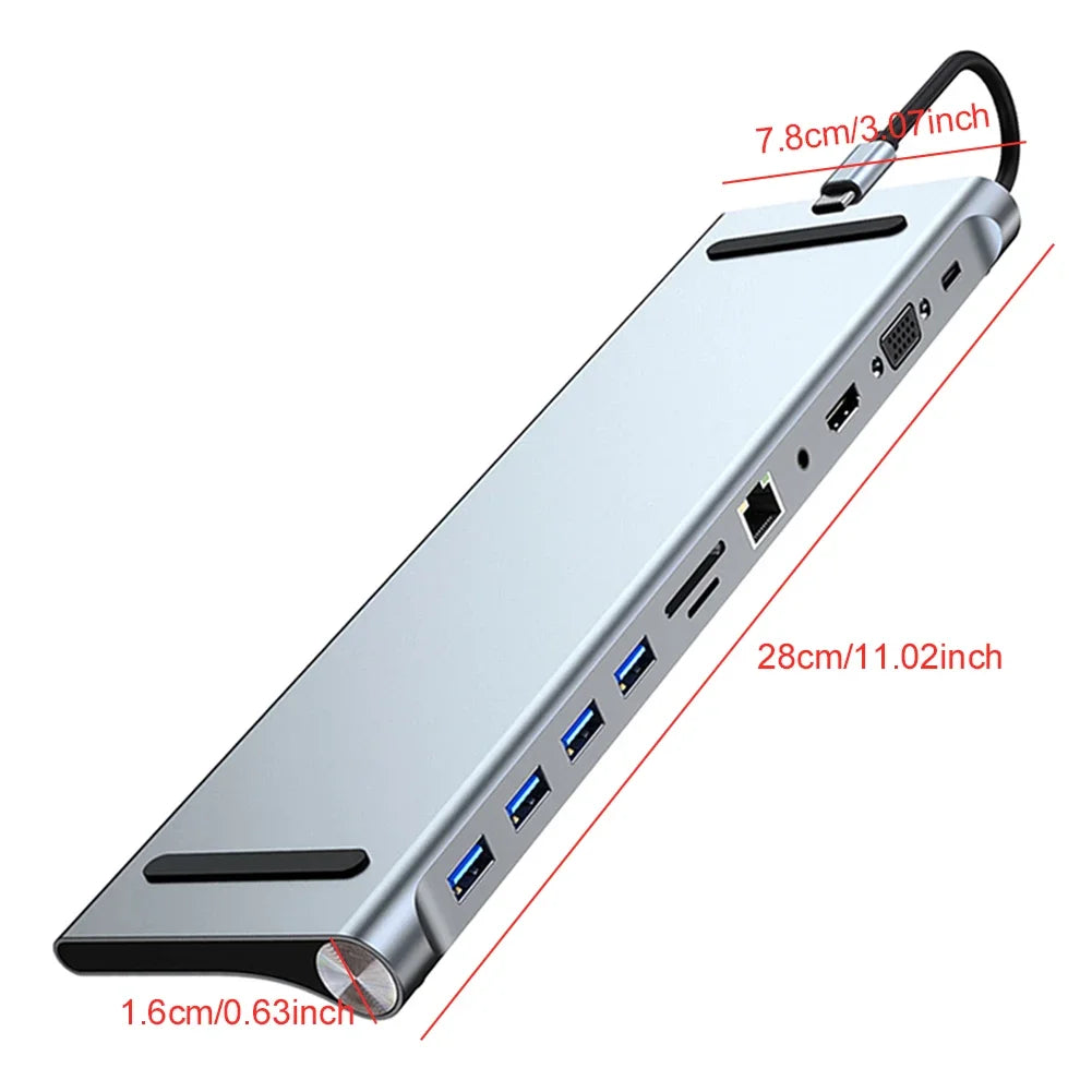 11 in 1 USB C Docking Station 100W PD SD/TF Audio Type C Hub 1* USB 3.0 3*USB2.0 for MacBook Pro/Air Dell HP Surface Lenovo ASUS