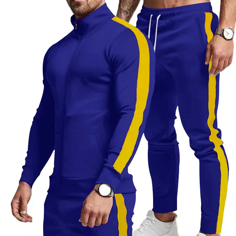 2024 Autumn/Winter New Casual Men's Sports Set Color Block Men's Casual Set Hooded Trendy Sports