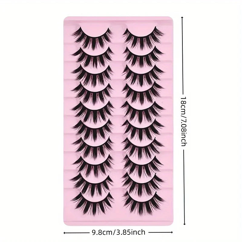10 pairs of false eyelashes, thick eyelash extensions, reusable eyelash eye makeup tools (10 pairs)