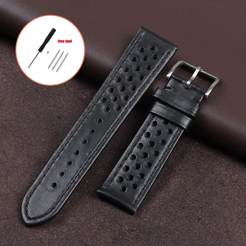 18mm 20mm 22mm Vintage Genuine Leather Strap Men Women Universal Cowhide WatchBand Breathable Bracelet Sport Wristbelt Accessory